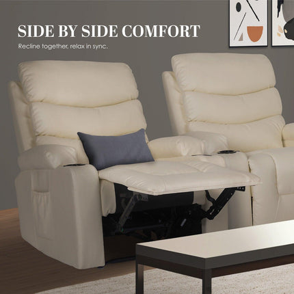 8-Point Electric Massage Recliner Chair - PU Leather Lounge Sofa Armchair CELINA CREAM.