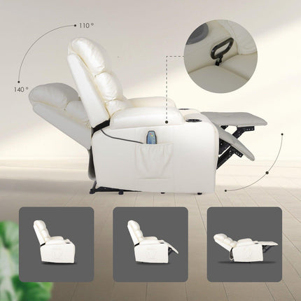 8-Point Electric Massage Recliner Chair - PU Leather Lounge Sofa Armchair CELINA CREAM.