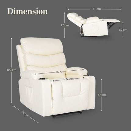 8-Point Electric Massage Recliner Chair - PU Leather Lounge Sofa Armchair CELINA CREAM.
