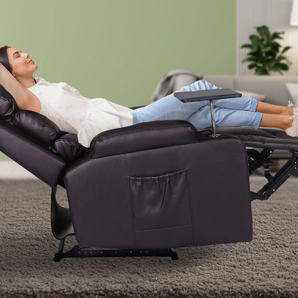 8-Point Electric Massage Recliner Chair - PU Leather Electric Lounge Sofa Armchair HARLOW BROWN.