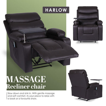 8-Point Electric Massage Recliner Chair - PU Leather Electric Lounge Sofa Armchair HARLOW BROWN.