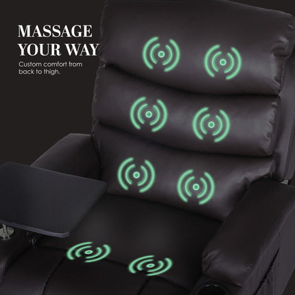 8-Point Electric Massage Recliner Chair - PU Leather Electric Lounge Sofa Armchair HARLOW BROWN.