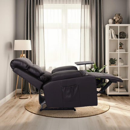 8-Point Electric Massage Recliner Chair - PU Leather Electric Lounge Sofa Armchair HARLOW BROWN.