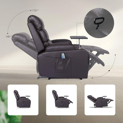 8-Point Electric Massage Recliner Chair - PU Leather Electric Lounge Sofa Armchair HARLOW BROWN.