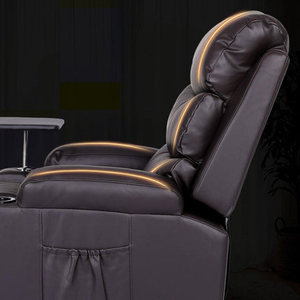 8-Point Electric Massage Recliner Chair - PU Leather Electric Lounge Sofa Armchair HARLOW BROWN.