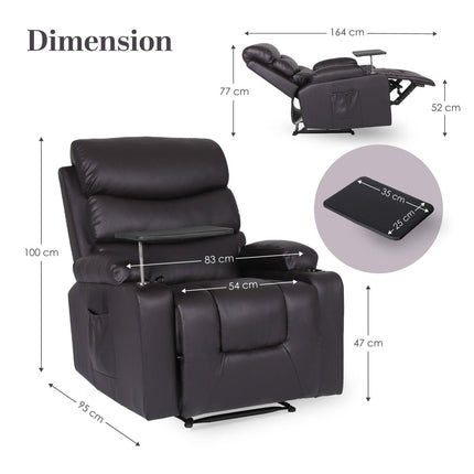 8-Point Electric Massage Recliner Chair - PU Leather Electric Lounge Sofa Armchair HARLOW BROWN.