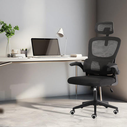 Work Office Chair - Lumber Support, Flip-up Armrest, Adjustable Headrest SITIO - Black.