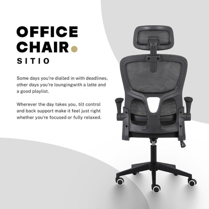 Work Office Chair - Lumber Support, Flip-up Armrest, Adjustable Headrest SITIO - Black.