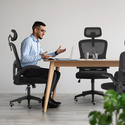 Work Office Chair - Lumber Support, Flip-up Armrest, Adjustable Headrest SITIO - Black.