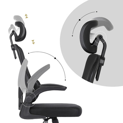 Work Office Chair - Lumber Support, Flip-up Armrest, Adjustable Headrest SITIO - Black.