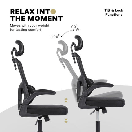 Work Office Chair - Lumber Support, Flip-up Armrest, Adjustable Headrest SITIO - Black.