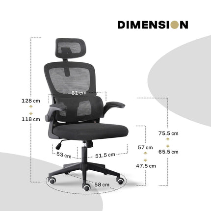 Work Office Chair - Lumber Support, Flip-up Armrest, Adjustable Headrest SITIO - Black.