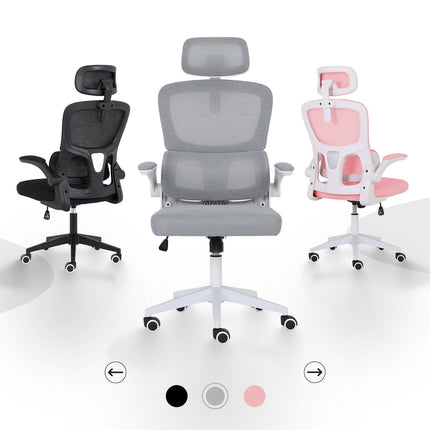 Work Office Chair - Lumber Support, Flip-up Armrest, Adjustable Headrest SITIO - GREY.
