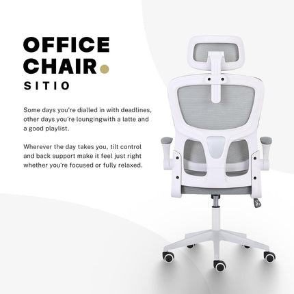 Work Office Chair - Lumber Support, Flip-up Armrest, Adjustable Headrest SITIO - GREY.