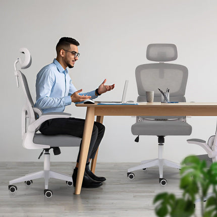 Work Office Chair - Lumber Support, Flip-up Armrest, Adjustable Headrest SITIO - GREY.