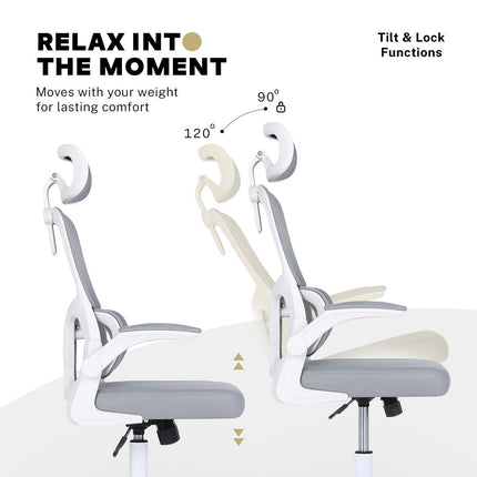 Work Office Chair - Lumber Support, Flip-up Armrest, Adjustable Headrest SITIO - GREY.