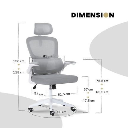 Work Office Chair - Lumber Support, Flip-up Armrest, Adjustable Headrest SITIO - GREY.