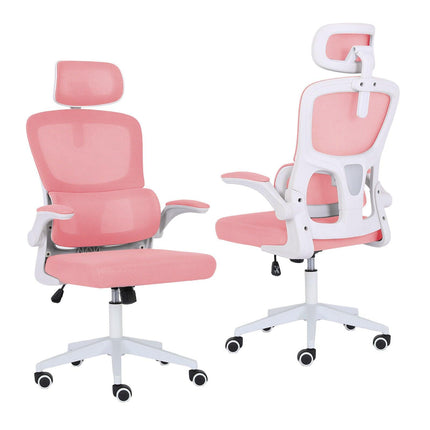 Work Office Chair - Lumber Support, Flip-up Armrest, Adjustable Headrest SITIO - Pink.