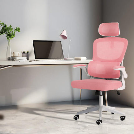 Work Office Chair - Lumber Support, Flip-up Armrest, Adjustable Headrest SITIO - Pink.
