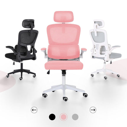 Work Office Chair - Lumber Support, Flip-up Armrest, Adjustable Headrest SITIO - Pink.