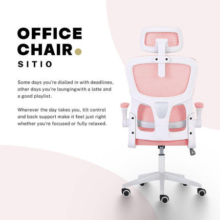 Work Office Chair - Lumber Support, Flip-up Armrest, Adjustable Headrest SITIO - Pink.