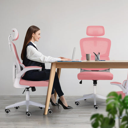 Work Office Chair - Lumber Support, Flip-up Armrest, Adjustable Headrest SITIO - Pink.
