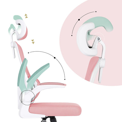 Work Office Chair - Lumber Support, Flip-up Armrest, Adjustable Headrest SITIO - Pink.