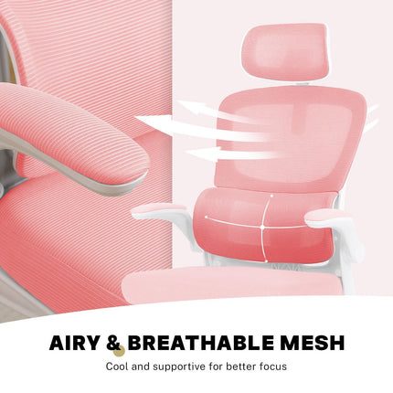 Work Office Chair - Lumber Support, Flip-up Armrest, Adjustable Headrest SITIO - Pink.