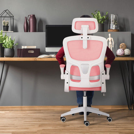 Work Office Chair - Lumber Support, Flip-up Armrest, Adjustable Headrest SITIO - Pink.