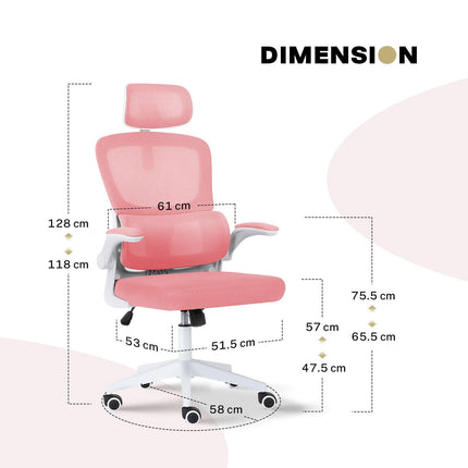 Work Office Chair - Lumber Support, Flip-up Armrest, Adjustable Headrest SITIO - Pink.