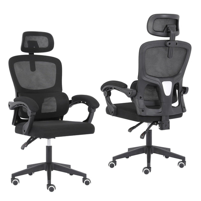 Ergonomic Reclining Office Chair - Lumbar Support, Adjustable Headrest VELTRA - BLACK.
