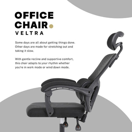 Ergonomic Reclining Office Chair - Lumbar Support, Adjustable Headrest VELTRA - BLACK.