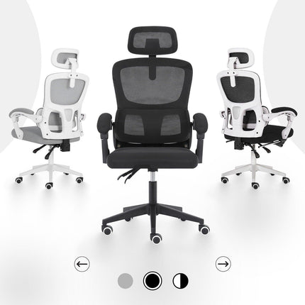Ergonomic Reclining Office Chair - Lumbar Support, Adjustable Headrest VELTRA - BLACK.