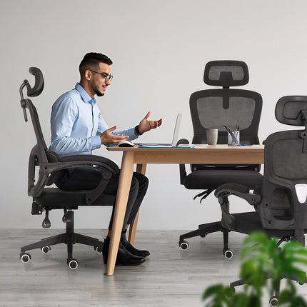 Ergonomic Reclining Office Chair - Lumbar Support, Adjustable Headrest VELTRA - BLACK.