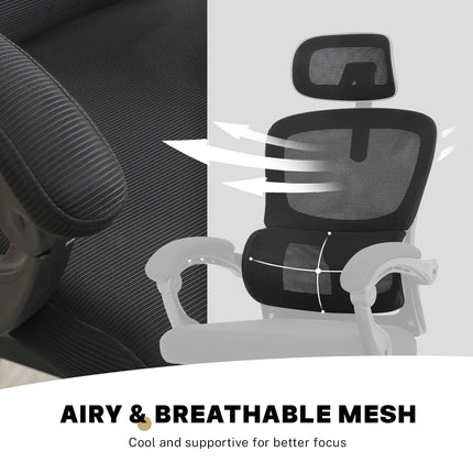 Ergonomic Reclining Office Chair - Lumbar Support, Adjustable Headrest VELTRA - BLACK.