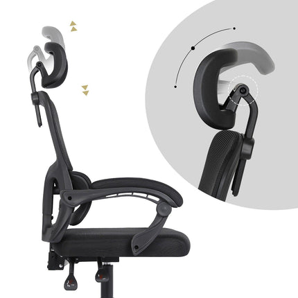 Ergonomic Reclining Office Chair - Lumbar Support, Adjustable Headrest VELTRA - BLACK.