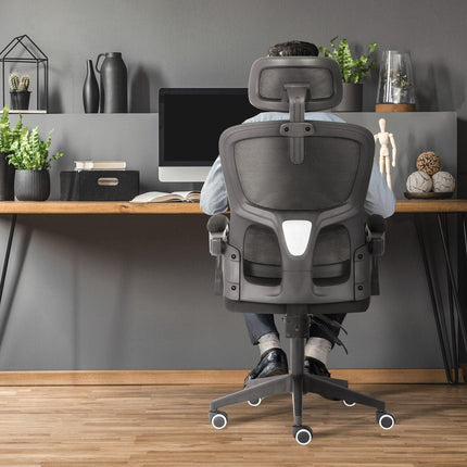 Ergonomic Reclining Office Chair - Lumbar Support, Adjustable Headrest VELTRA - BLACK.