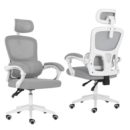 Ergonomic Reclining Office Chair - Lumbar Support, Adjustable Headrest VELTRA - GREY.