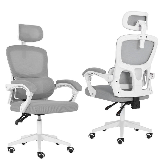 Ergonomic Reclining Office Chair - Lumbar Support, Adjustable Headrest VELTRA - GREY.