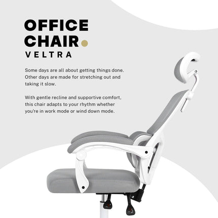 Ergonomic Reclining Office Chair - Lumbar Support, Adjustable Headrest VELTRA - GREY.
