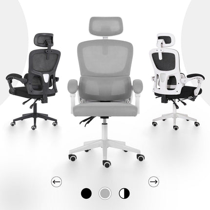 Ergonomic Reclining Office Chair - Lumbar Support, Adjustable Headrest VELTRA - GREY.