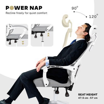 Ergonomic Reclining Office Chair - Lumbar Support, Adjustable Headrest VELTRA - GREY.