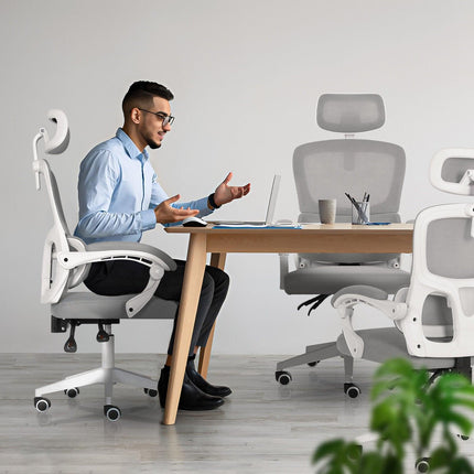 Ergonomic Reclining Office Chair - Lumbar Support, Adjustable Headrest VELTRA - GREY.