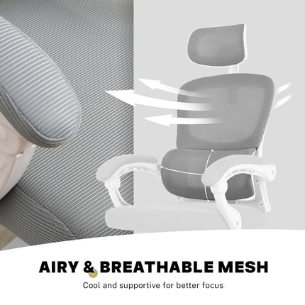 Ergonomic Reclining Office Chair - Lumbar Support, Adjustable Headrest VELTRA - GREY.