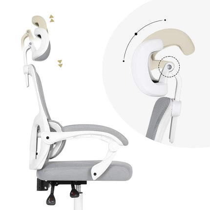 Ergonomic Reclining Office Chair - Lumbar Support, Adjustable Headrest VELTRA - GREY.