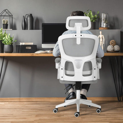 Ergonomic Reclining Office Chair - Lumbar Support, Adjustable Headrest VELTRA - GREY.