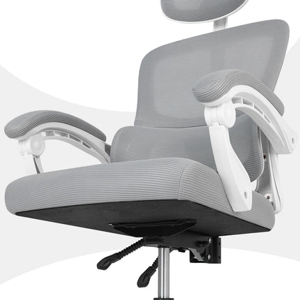Ergonomic Reclining Office Chair - Lumbar Support, Adjustable Headrest VELTRA - GREY.