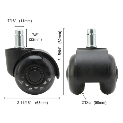 5X 2'' Twin Wheel Office Chair Casters - Slient Smooth, 11x22mm Stem.