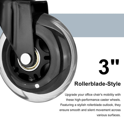5X 3'' Rollerblade Style Wheels Office Chair Casters - Slient Smooth, 11x22mm Stem.