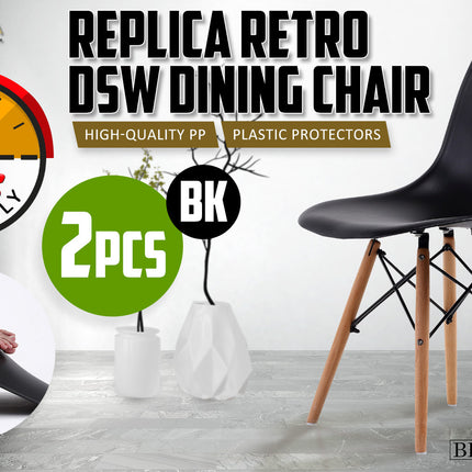 2X Retro Dining Cafe Chair DSW BLACK.
